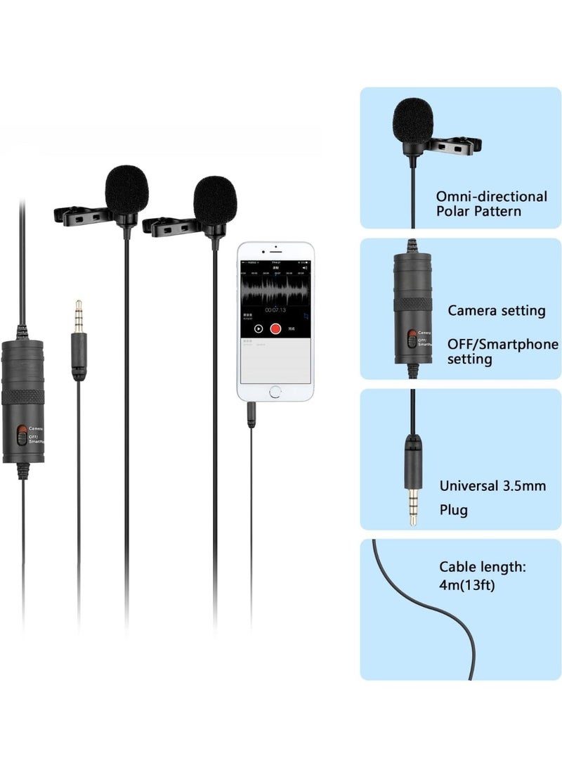 Dual Lavalier Microphone with Clip & Foam Windscreens for Smartphone – Black - Image 2