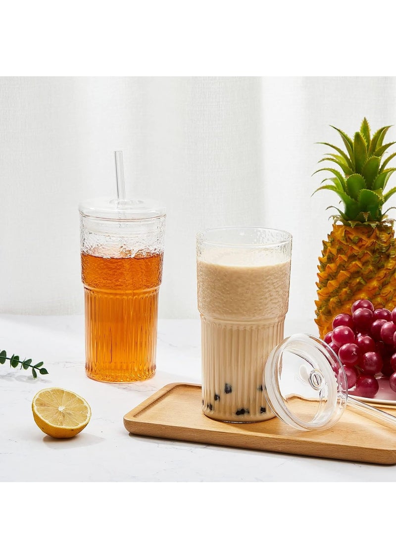 بيوينتي عدد 2 قطعة أكواب زجاجية شفافة مع أغطية وقشات - Image 4