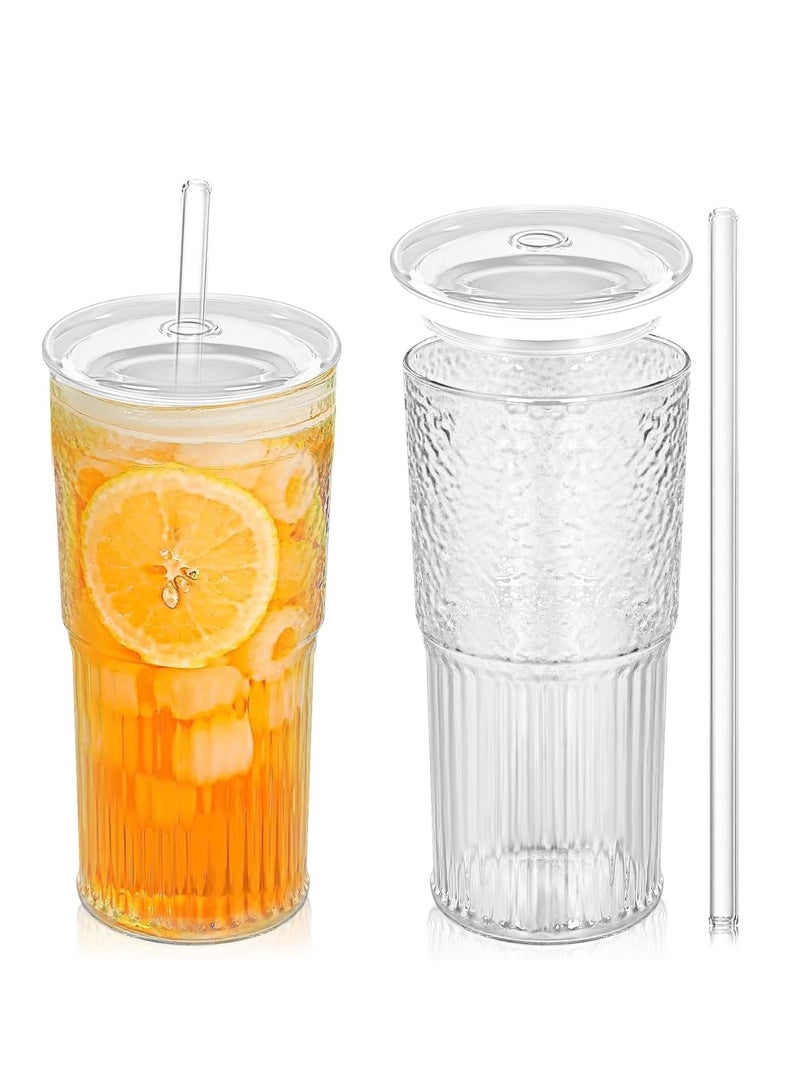 بيوينتي عدد 2 قطعة أكواب زجاجية شفافة مع أغطية وقشات - Image 2