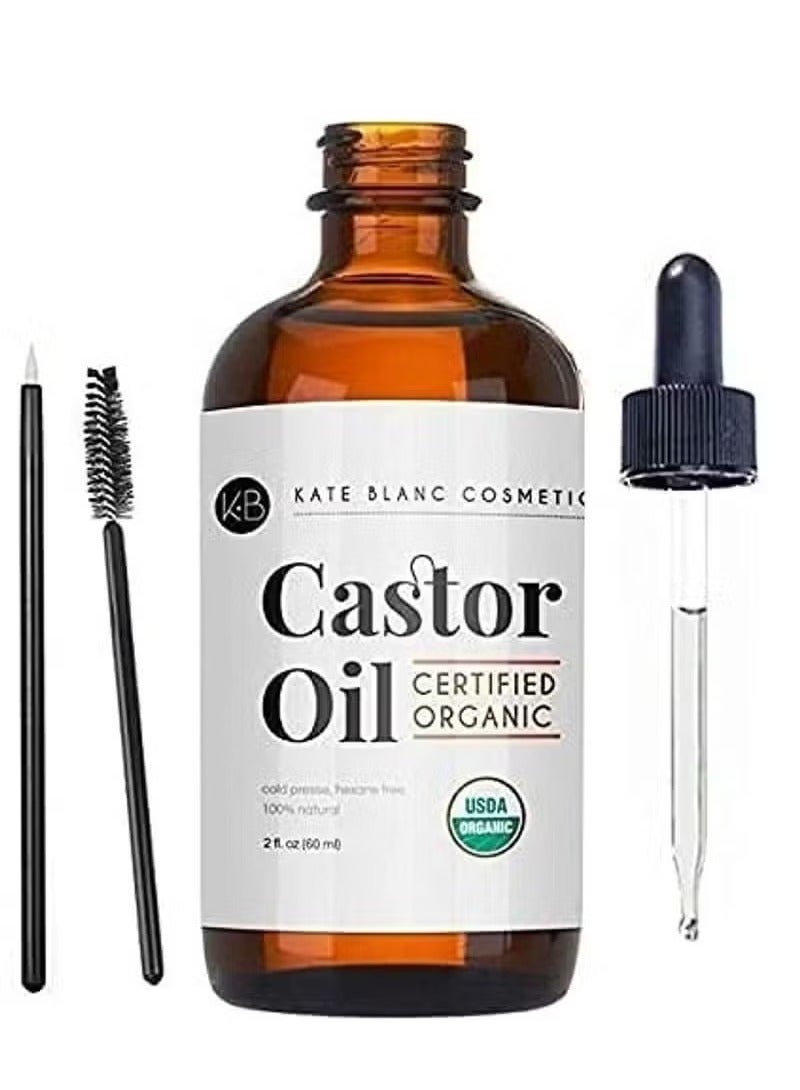 Kate Blanc Organic Castor Oil 60ml Eyelash & Eyebrow Growth Serum | Nourishing Hair, Skin & Nail Treatment | Promotes Hair Growth & Conditions | Cold Pressed & Hexane free | 100% Pure & Hexane-Free - Image 1