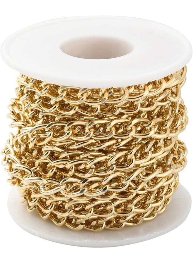 Specifications:age: 1 roll aluminum curb chain with spool.Size: about 10mm long, 6.5mm wide, 1.8mm thick; about 5 m/roll.Chain Style: Twisted Cable Chains.Beatutiful and Shinny:The link chains have a lighter weight than normal chains, and because it is a twisted chain, there will be more reflective parts.Simple and Elegant:The jewelry chain necklace is suitable for banquet, date, shopping, party.Wide Application:Good for DIY jewelry making crafting, such as necklace, bracelet, anklets, jewelry chains, dog tags, etc. Also can be used for deocrating belts, jeans, handbagm wallet, sweater, etc. The length allows you to make many items. Kindly Note: Color might be slightly different from the picture because of different display device.  - Image 1