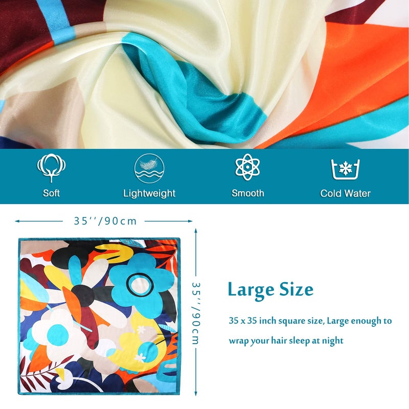 vimate وشاح رأس حرير فيمات للنساء، عبوة 2، 35 بوصة مربع، وشاح ساتان لتغطية الشعر للنوم ليلاً (عبوة 2-ج) - Image 2