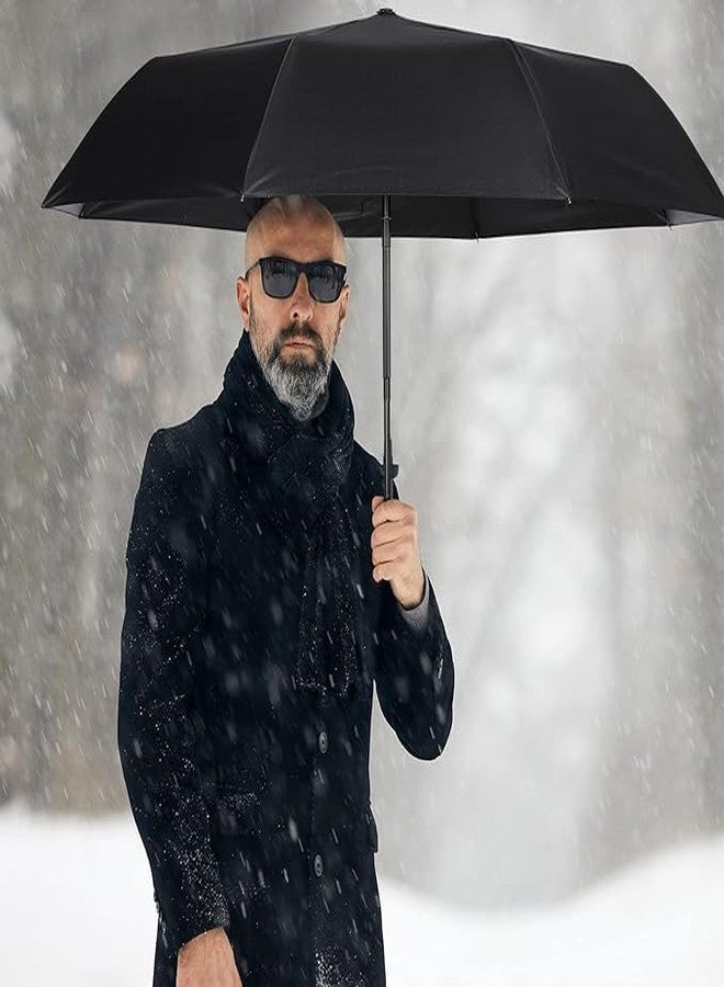 PIKFOS Travel Folding Portable Umbrella 46 Inch Windproof/Wind Resistant,Automatic Open Close,12 Ribs,99 UV Protection UPF 50,Sun/Rain,Real Wood Ergonomic Handle, Black - Image 2