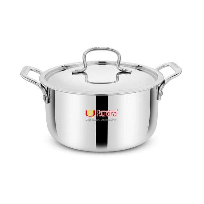 TRIPLY SAS STEELALUMINIUMSTEEL 3 LAYERS STEWPOT CASSEROLE BIRYANI POT STOCK POT WITH SS LID SILVER RU9003 22 CM