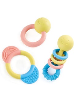 Hape Rattle & Teether Collection | 3-Piece Rattle & Teething Set for Babies, Soft Colors