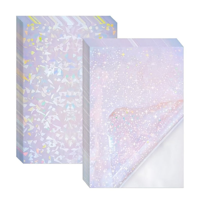 A4 Holographic Lamination Film 10 Sheets Self Adhesive Iridescent Broken Glass Sticker Paper For Photos Crafts DIY Scrapbooking - Image 1