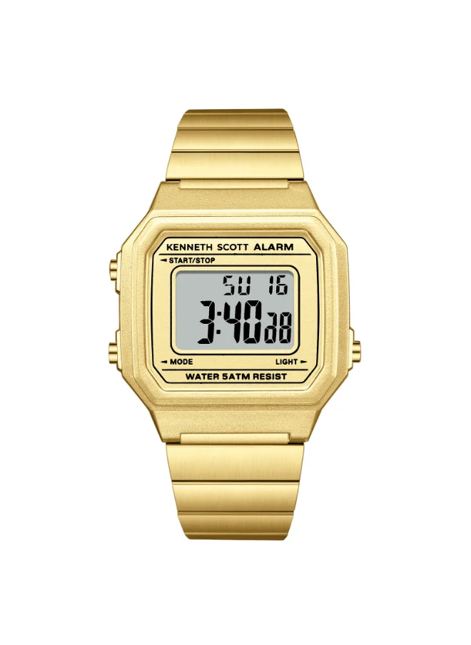 كينيث سكوت Women's  Digital Display Watch With Gold Stainless Steel Strap - K25705-GBGC