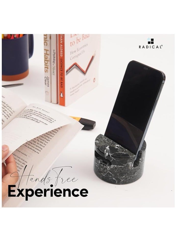 راديكالن حامل هاتف من الرخام الأسود | حامل هاتف محمول وآيفون مكتبي مصنوع يدويًا مقاس 3.5 بوصة - Image 2
