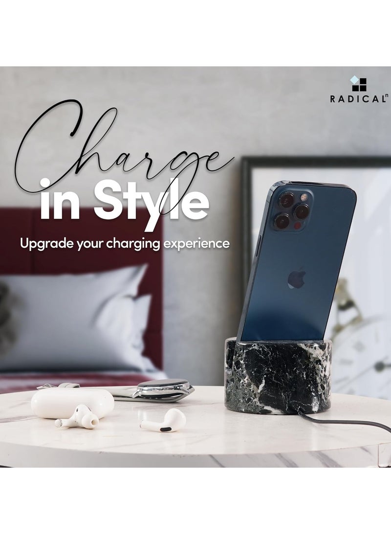 راديكالن حامل هاتف من الرخام الأسود | حامل هاتف محمول وآيفون مكتبي مصنوع يدويًا مقاس 3.5 بوصة - Image 4