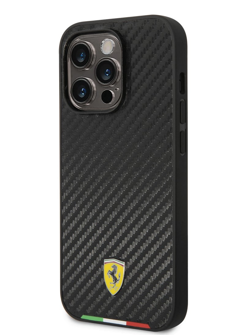 Ferrari HC PU Carbon Effect Case With Italian Flag Line For iPhone 14 Pro - Black - Image 3