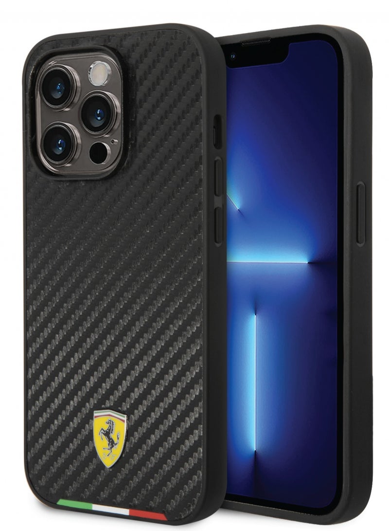 Ferrari HC PU Carbon Effect Case With Italian Flag Line For iPhone 14 Pro - Black - Image 5