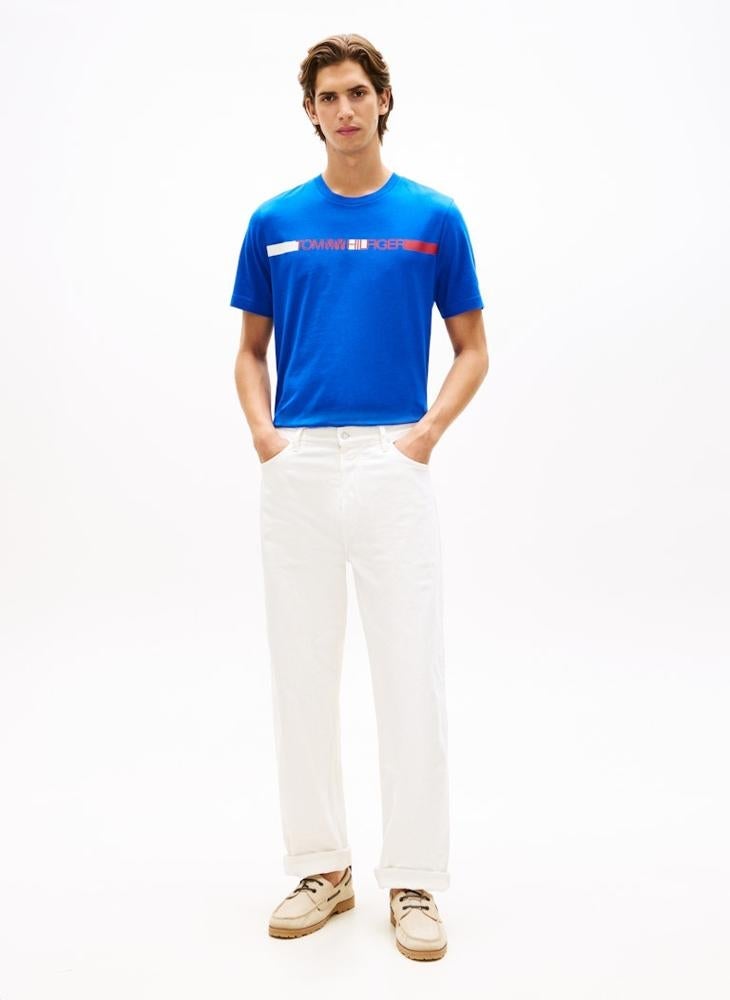 TOMMY HILFIGER Logo Stripe Jersey Crew Neck T-Shirt - Image 4