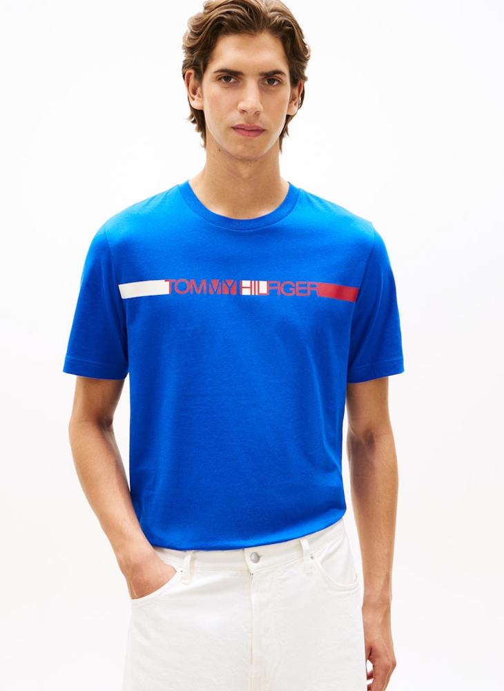 TOMMY HILFIGER Logo Stripe Jersey Crew Neck T-Shirt - Image 1