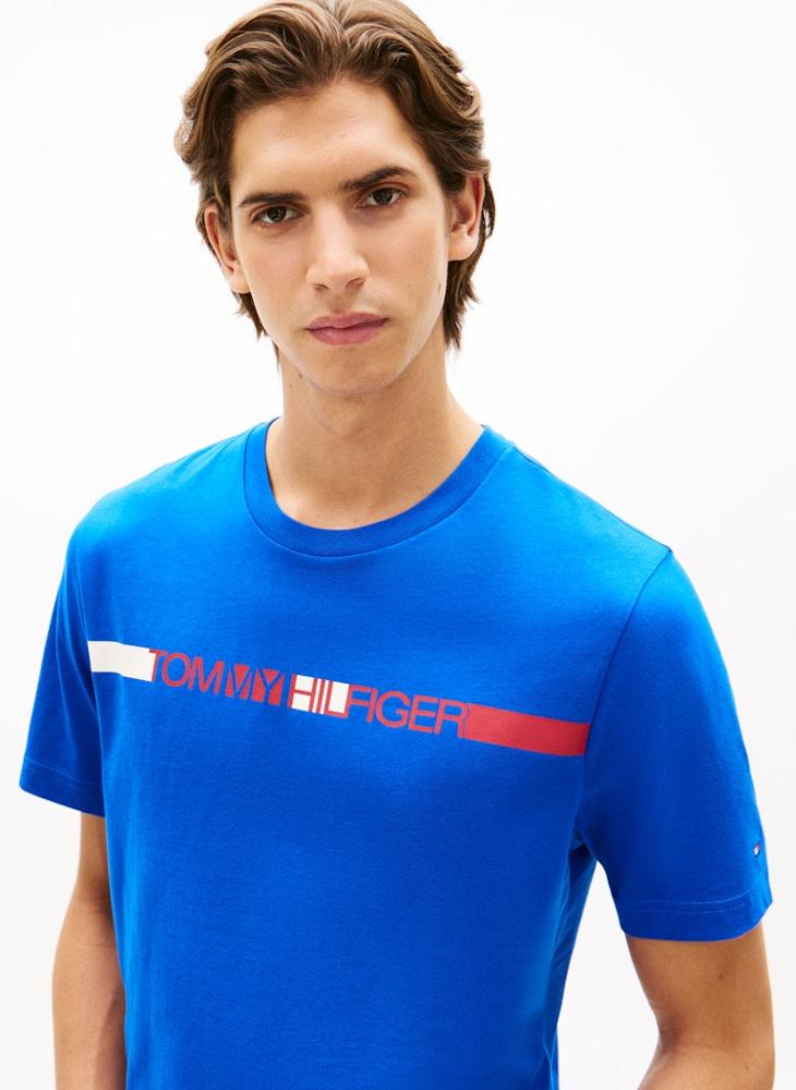 TOMMY HILFIGER Logo Stripe Jersey Crew Neck T-Shirt - Image 3