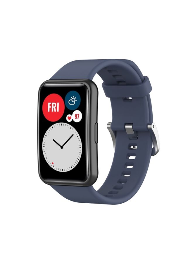 Replacement Strap For Huawei Watch Fit Special Edition Silicone Silver Steel Buckle Watch Band Blue Grey