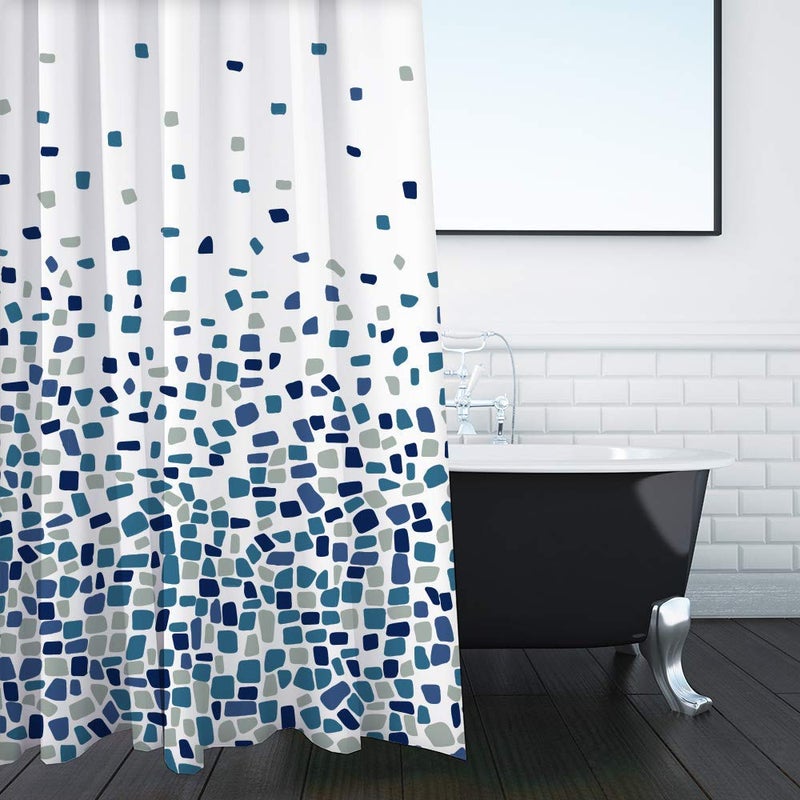 ANSIO Shower Curtain for Bathroom  Mould and Mildew Resistant  Mosaic Blue 180 x 180 cm 71 x 71 Inch  Water Repellant Fabric  100 Polyester