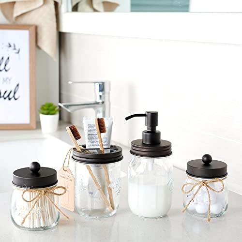 Amolliar Mason Jar Toothbrush Holder- Rustproof Stainless Steel - Holds 2 Toothbrushes and Toothpaste,with Chalkboard Labels - Farmhouse Décor Bathroom Countertop and Vanity Storage Organizer,Bronze - Image 3