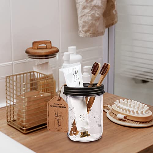 Amolliar Mason Jar Toothbrush Holder- Rustproof Stainless Steel - Holds 2 Toothbrushes and Toothpaste,with Chalkboard Labels - Farmhouse Décor Bathroom Countertop and Vanity Storage Organizer,Bronze - Image 5