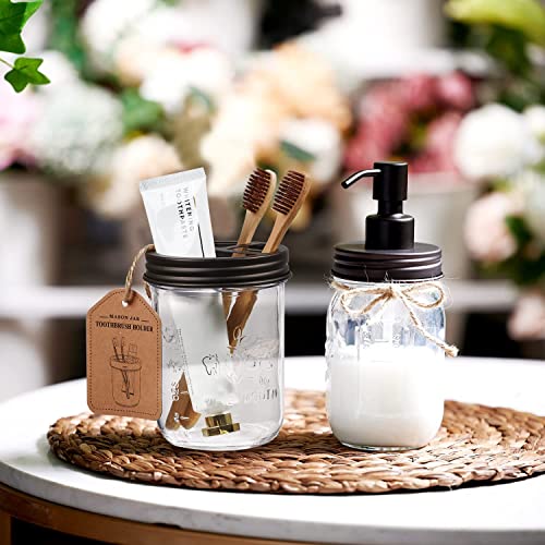 Amolliar Mason Jar Toothbrush Holder- Rustproof Stainless Steel - Holds 2 Toothbrushes and Toothpaste,with Chalkboard Labels - Farmhouse Décor Bathroom Countertop and Vanity Storage Organizer,Bronze - Image 4