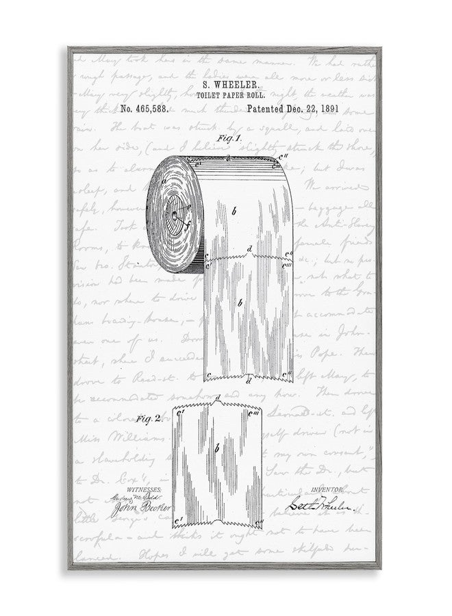 Stupell Industries Toilet Paper Roll Patent Black And White Bathroom Design' by Lettered and Lined Gray Framed Art, 16 x 20 - Image 1