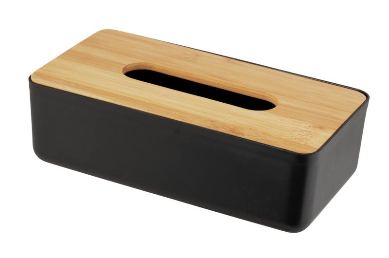 WENKO Rotello cosmetic tissue box box for cosmetic tissues or handkerchiefs plastic tissue box with bamboo lid easy to remove for storing standard cardboard boxes 24 x 75 x 127 cm blacknature
