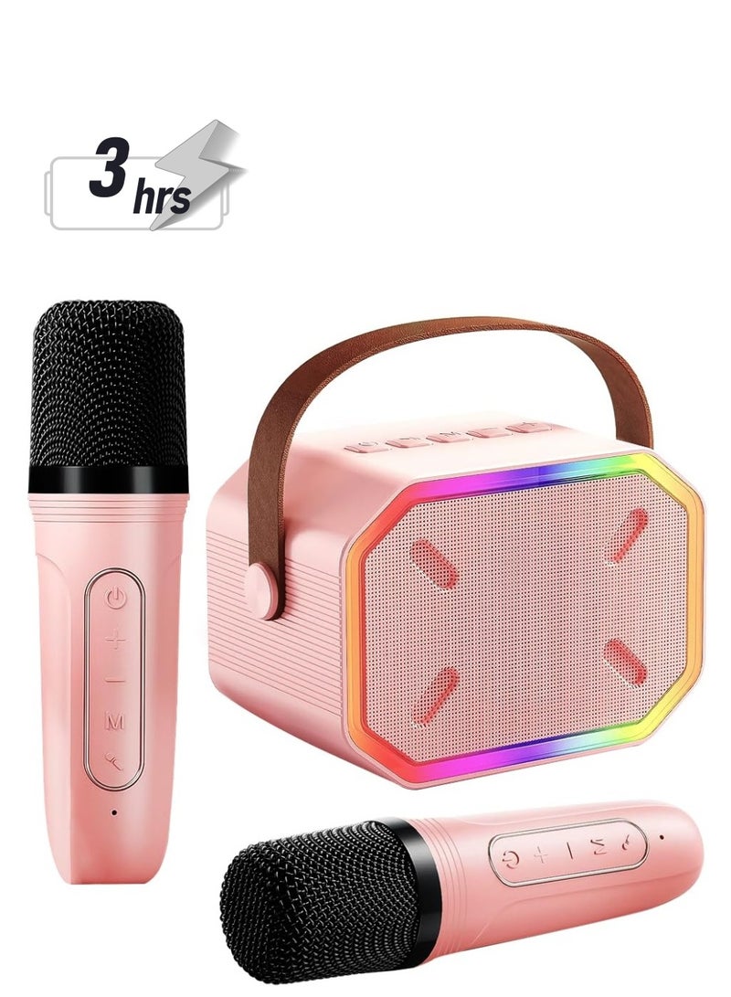 Excefore Portable Karaoke Machine, Bluetooth 5.3,Karaoke Speaker with 2 Wireless Mics, LED Lights, Magic Sound, Large Capacity Battery, Family Home Party Birthday Gift, Kids Gift for Girls Boys, Pink - Image 1