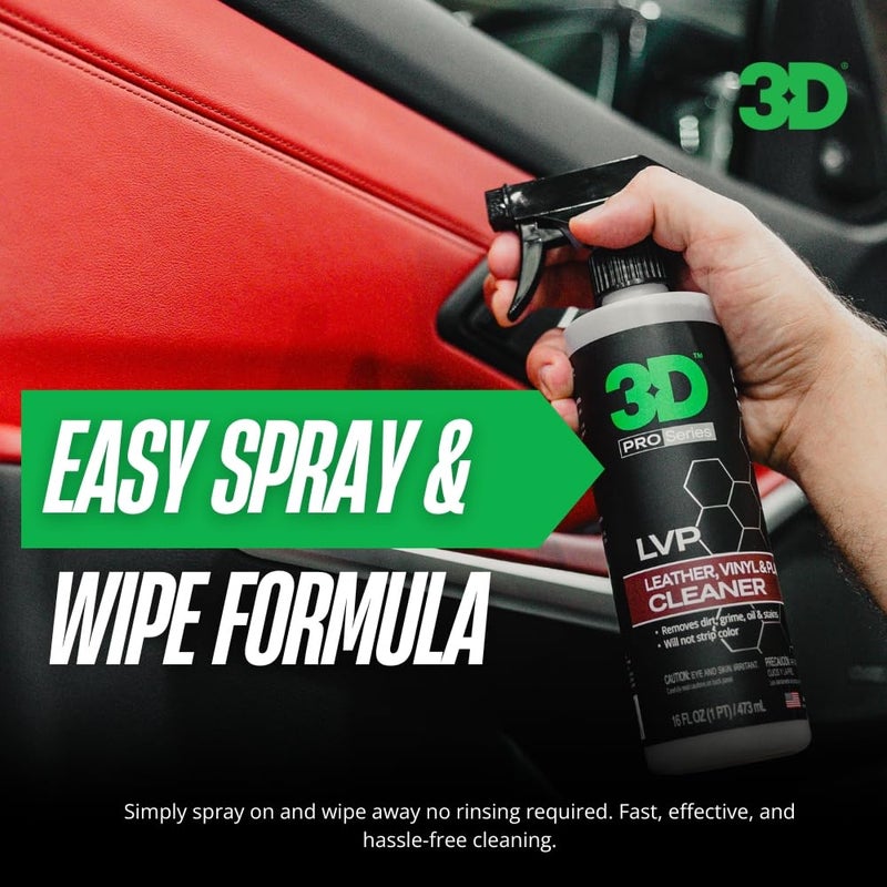 3D LVP Interior Cleaner - Removes Dirt, Grime, Grease, Oil & Stains from Leather, Vinyl & Plastic - Great for Seats, Steering Wheels, Door Panels, Dashboards - Car, Office, Home Use 16oz. - Image 3