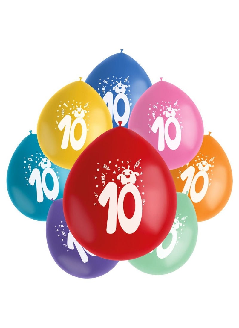 Monster 10-Years Birthday Latex Balloons Multicolor 23cm 8-Pack