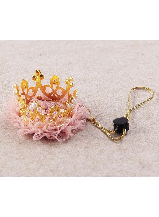 Nishine Nishine Gold/Silver Crown Headband for Dog Cat Pink Tulle Mesh Crown Tiara Pet Crown Hairband Hat Party Costume (Pearl&Gold)  - Image 2