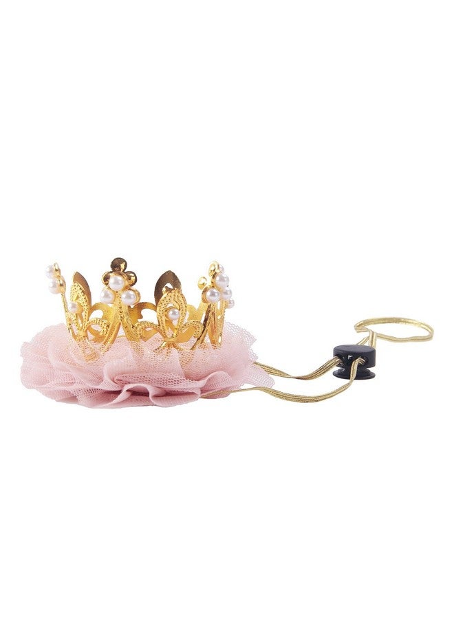 Nishine Nishine Gold/Silver Crown Headband for Dog Cat Pink Tulle Mesh Crown Tiara Pet Crown Hairband Hat Party Costume (Pearl&Gold)  - Image 1