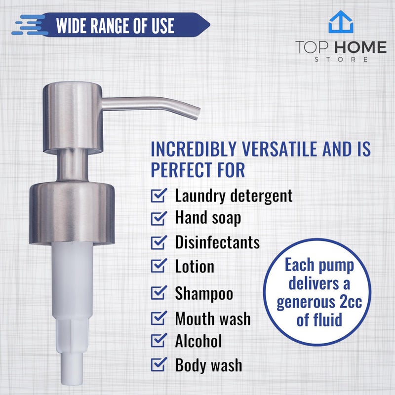 Top Home Store Stainless Steel Soap & Lotion Dispenser Pumps, Brushed Nickel Replacement (2 Pack) - Image 3