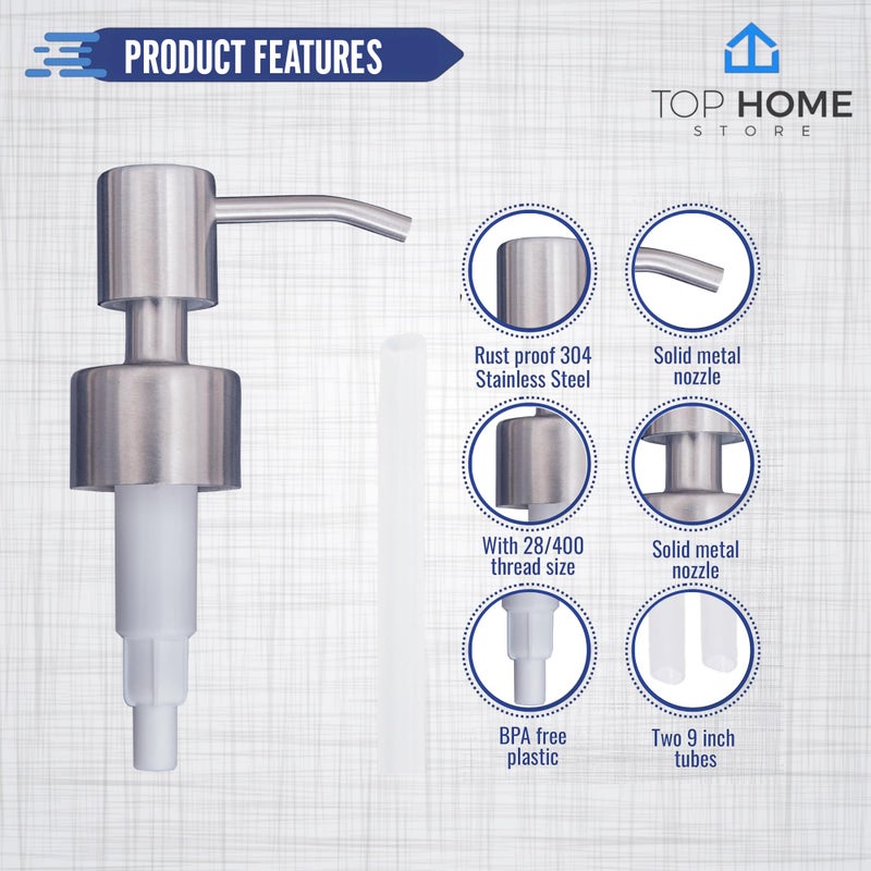 Top Home Store Stainless Steel Soap & Lotion Dispenser Pumps, Brushed Nickel Replacement (2 Pack) - Image 4