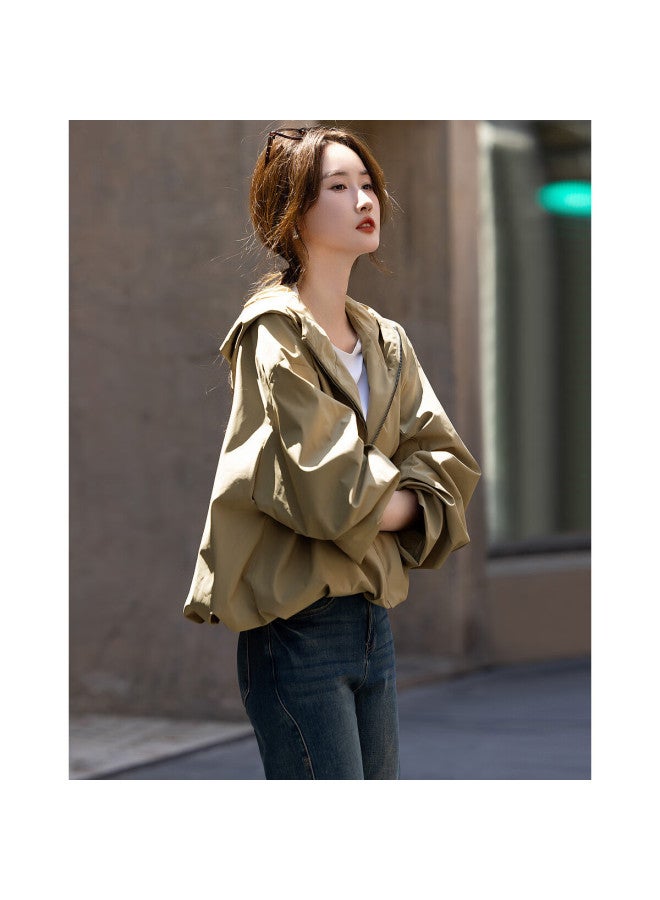 Dme "brave Wilderness" Spring And Autumn Black Technology Three-proof Hooded Elegant Pleated Short Style Pee Women's Coat - Image 5