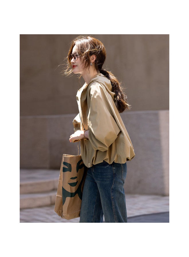 Dme "brave Wilderness" Spring And Autumn Black Technology Three-proof Hooded Elegant Pleated Short Style Pee Women's Coat - Image 3