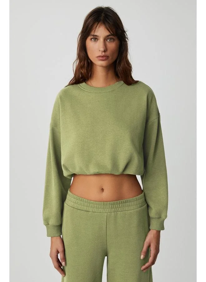 GRIMELANGE DEWANNA Women's Long Sleeve Crop Green Tracksuit Set.