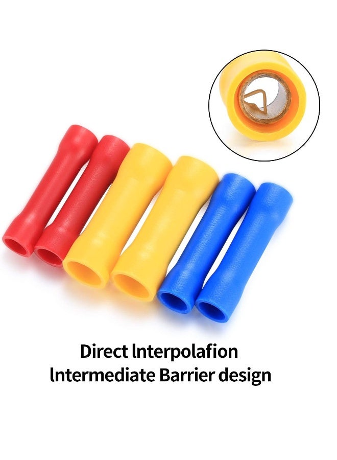 Insulated Straight Wire Terminal Connectors,120 PCS Butt Splice Connectors, Automotive Cable Crimp Terminals, Electrical Butt Crimp Connectors(Blue, Red, Yellow)