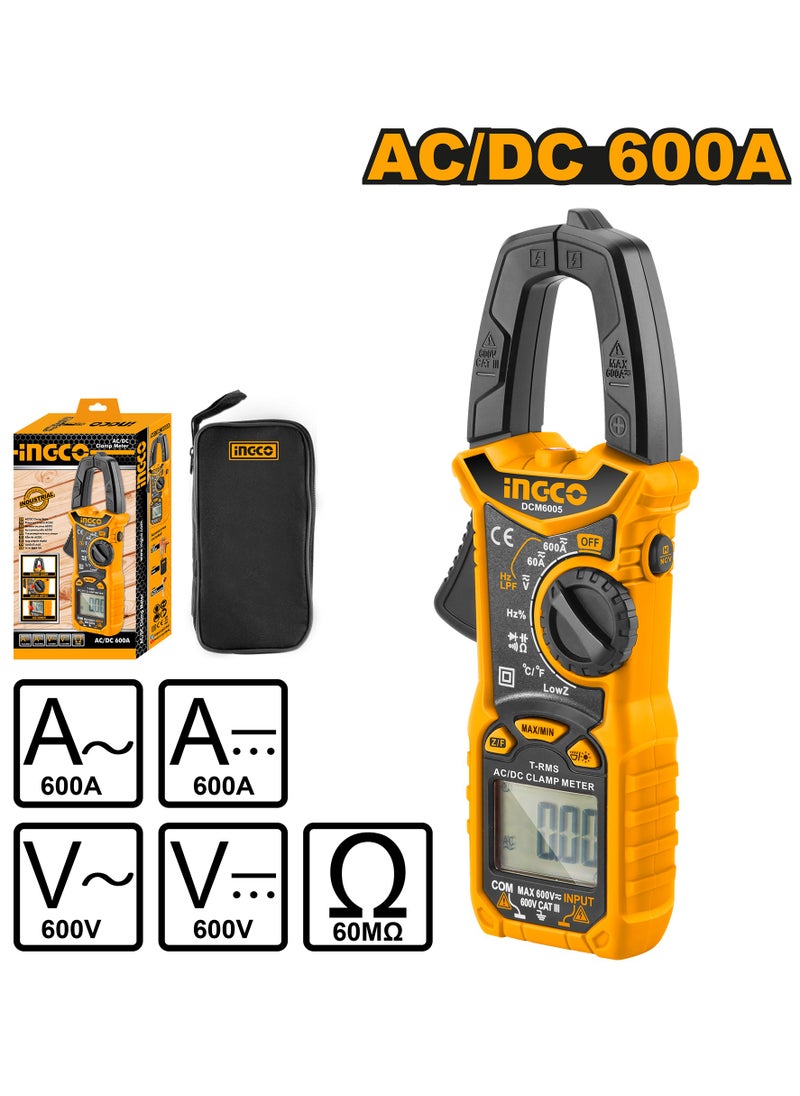 INGCO - inGCO Auto Ranging Digital Clamp Meter TRMS 6000 Counts Measures AC/DC Voltage AC/DC Current Resistance Capacitance Diode Test Temperature DCM6005 - Image 1
