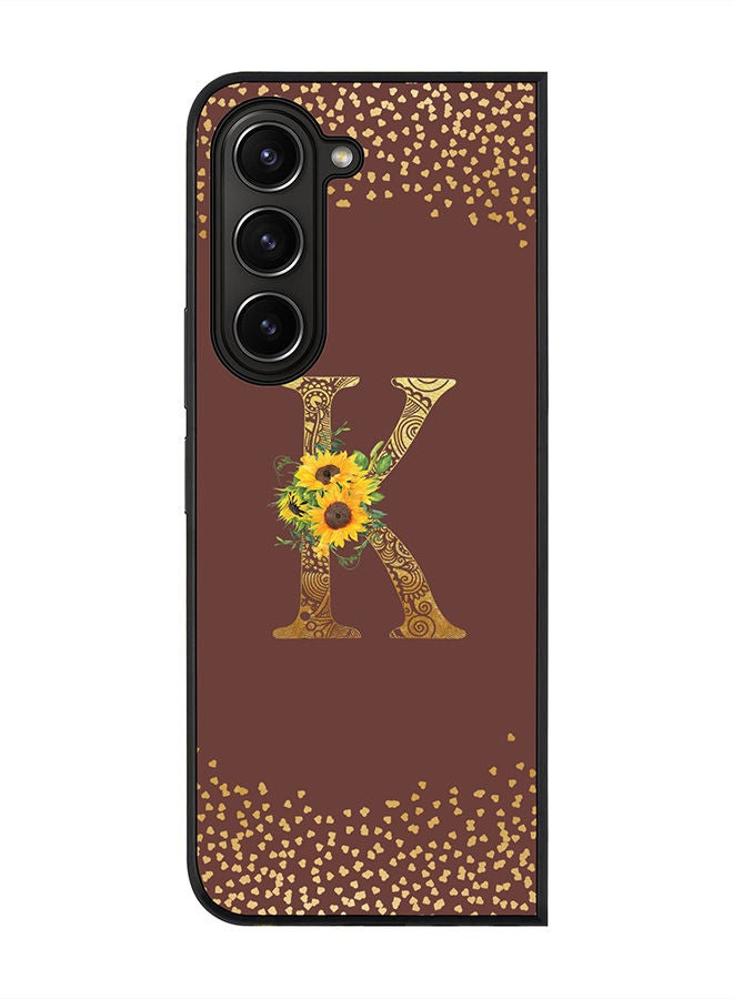 Stylizedd Rugged Black edge case for Samsung Galaxy Z Fold5, Slim fit Soft Case Flexible Rubber Edges Anti Drop TPU Gel Thin Cover -  Custom Monogram Initial Letter Floral Pattern Alphabet - K  (Brown ) - Image 1