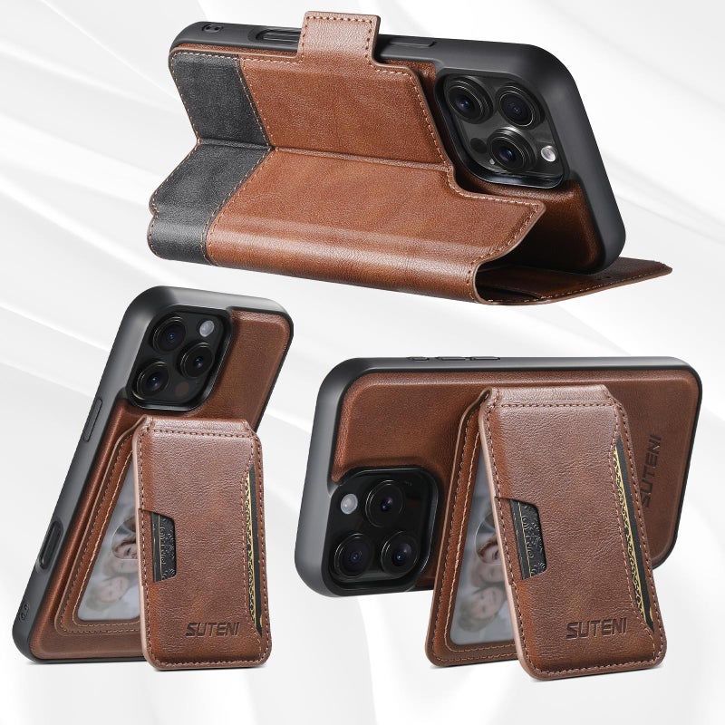 Suteni For Iphone 14 Pro Q06S3 3-In-1 Splicing Detachable Vertical Flip Wallet Magsafe Leather Phone Case(Brown) - Image 3