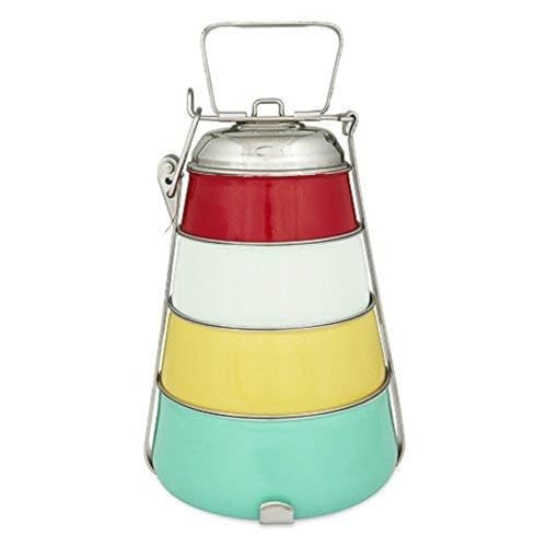 Elan Stainless Steel Tiffin Box, Lunch Box for Office, 4 Compartments, Aqua-Yellow-White-Red, 1470 ml - Image 1