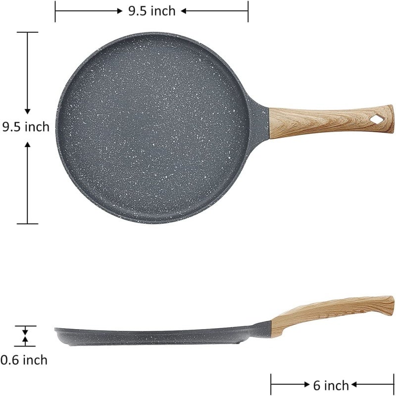 Frying Pan 24cm Grey: Temperature Sensing Ring Non-stick - Non-slip Wood Handle Versatile Pan for Home Cooking Professional Kitchen Use - Image 2