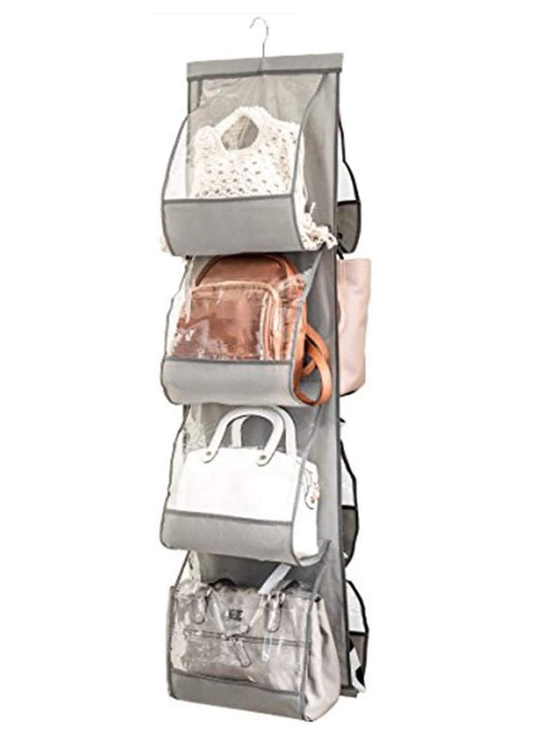 SYOSI SYOSI Hanging Purse Organizer For Closet Clear Handbag Organizer For Purses, Handbags Etc. 8 Easy Access Clear Vinyl Pockets With 360 Degree Swivel Hook, Gray, 48” L x 13.8” W  - Image 1