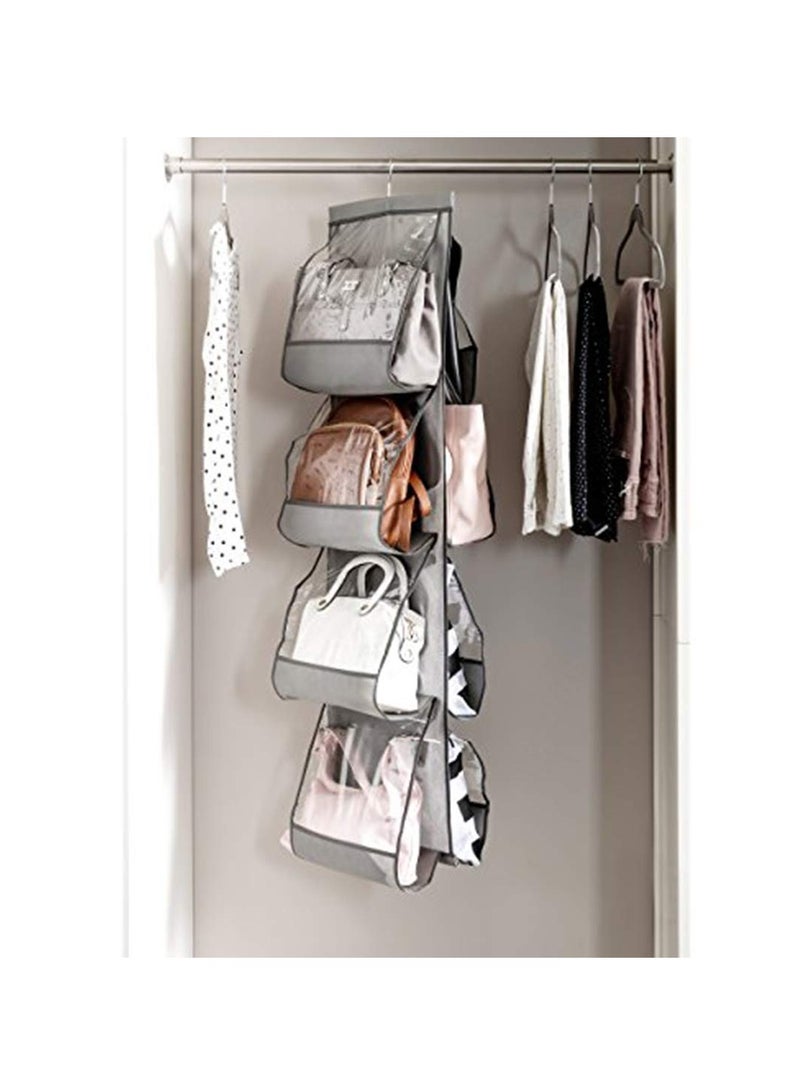 SYOSI SYOSI Hanging Purse Organizer For Closet Clear Handbag Organizer For Purses, Handbags Etc. 8 Easy Access Clear Vinyl Pockets With 360 Degree Swivel Hook, Gray, 48” L x 13.8” W  - Image 5