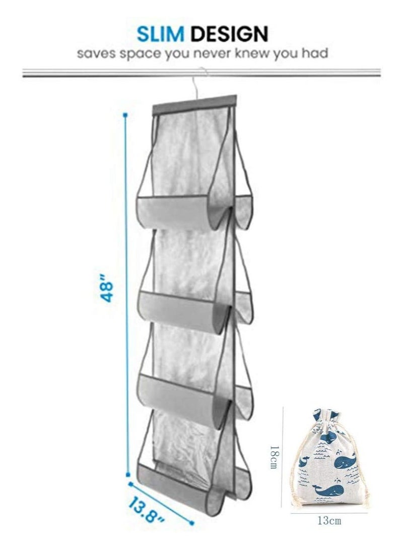 SYOSI SYOSI Hanging Purse Organizer For Closet Clear Handbag Organizer For Purses, Handbags Etc. 8 Easy Access Clear Vinyl Pockets With 360 Degree Swivel Hook, Gray, 48” L x 13.8” W  - Image 2