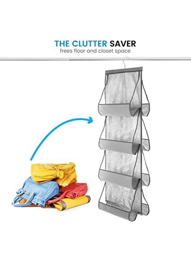 SYOSI SYOSI Hanging Purse Organizer For Closet Clear Handbag Organizer For Purses, Handbags Etc. 8 Easy Access Clear Vinyl Pockets With 360 Degree Swivel Hook, Gray, 48” L x 13.8” W  - Image 3