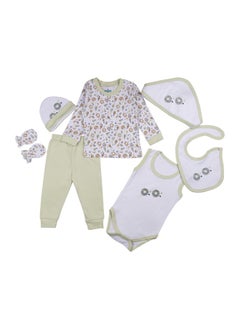 Babies Basic 7 Piece Unisex 100% Cotton Gift Set Include Bib, Pyjama, Mitten, Cap, Romper, Top And Bottom Set  - Image 1