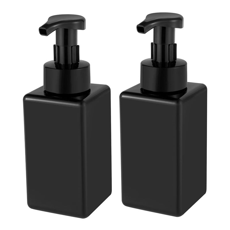 UUJOLY Foaming Soap Dispenser, 15oz Refillable Pump Bottle Plastic for Liquid Soap, Shampoo, Body Wash, 2 Pcs, Black - Image 1