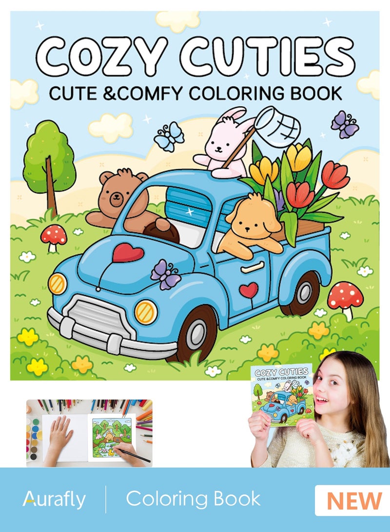 Aurafly Cozy Friends Series Coloring Book for Adults and Teens Featuring Super Cute Animal Characters with Easy and Simple Designs for Relaxation 40 Hand Drawn Pages Ready for Coloring，Mindfulness Illustrations | Relaxing Anti-Anxiety Art Therapy - Image 1
