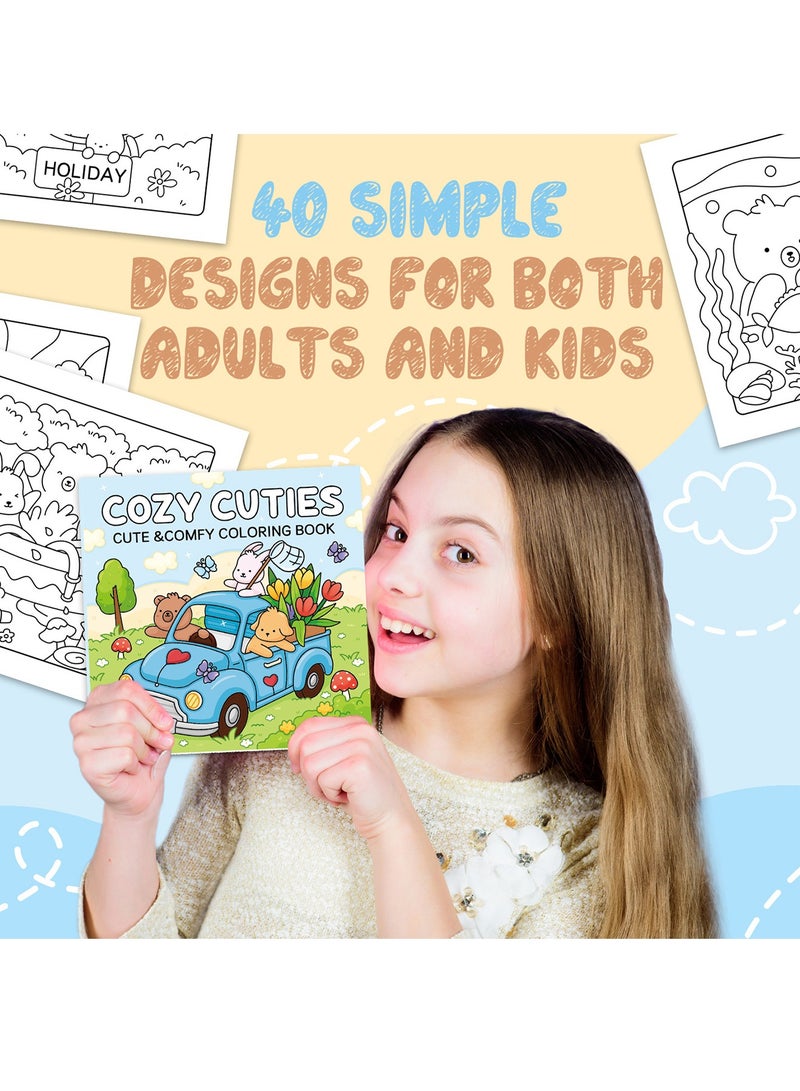 Aurafly Cozy Friends Series Coloring Book for Adults and Teens Featuring Super Cute Animal Characters with Easy and Simple Designs for Relaxation 40 Hand Drawn Pages Ready for Coloring，Mindfulness Illustrations | Relaxing Anti-Anxiety Art Therapy - Image 2