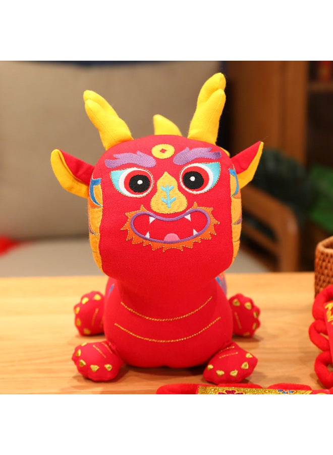 Felt Fabric Five Fortunes Dragon Year Mascot Plush Toy Soft Stuffed Animal Doll Hanging Ornament For Year Celebration-Color:National Tide Cloth Dragon 【yellow】】-Height:30cm - Image 3